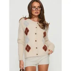 Nancey Argyle Knit Cardigan Cream Multi