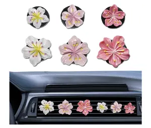6Pcs Cute Car Air Freshener Vent Clips Flower Air Vent Clips for Fresheners Pink Hawaiian Hibiscus and Cherry Blossom Car Accessories Aesthetic Interior Decor for Women Peach Blossom