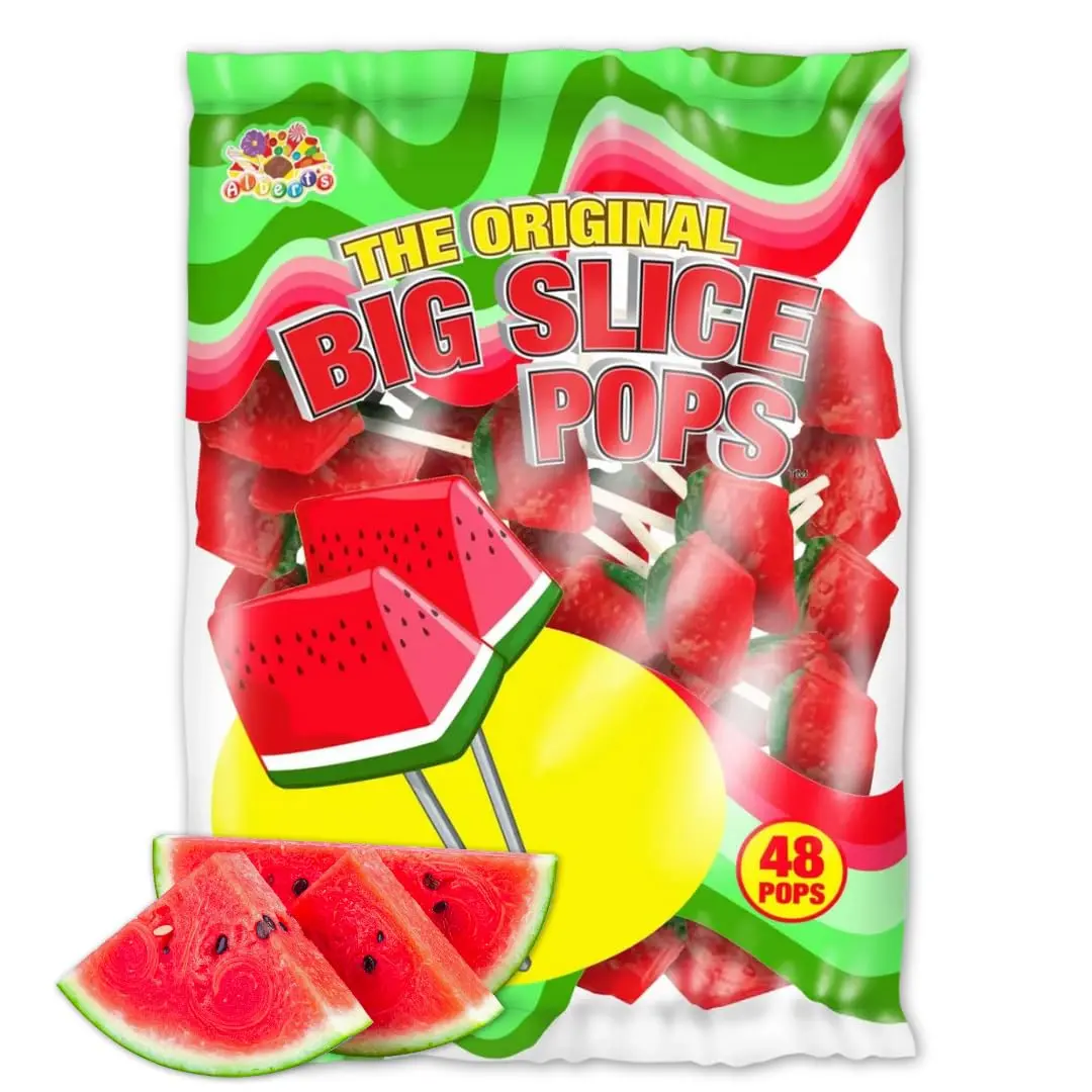 ALBERT’S Big Slice Watermelon Lollipops 48 Count Bulk Pack – Juicy Watermelon Flavored Hard Candy Suckers, Individually Wrapped Fruit Candy for Parties, Events, Candy Buffets & Everyday Snacking