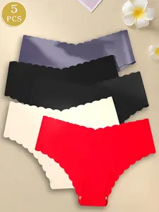 Women's Comfortable Breathable Seamless Slim Fit Triangle Underwear, Plain Color Sports Briefs, Pack of 5, All Seasons