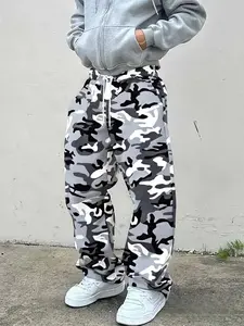 Men's Casual Military Camo Pants, Meteor Print Loose-Fit Drawstring Wide Leg, All-Season Comfortable Men's Clothing