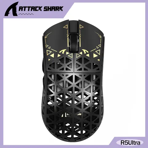 ATTACK R5Ultra Wireless Superlight Gaming Mouse - 39g Carbon Fiber Build, 42000DPI PAW3950 MAX High Precision Sensor, Nordic 52840 MCU Chip, AI Designed Driver, Better Durability, Programmable Compatible Mouse for PC/Mac Esports Enthusiasts, RPG Use