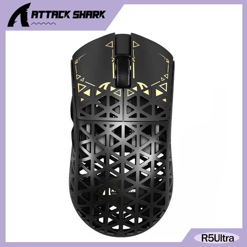 ATTACK R5Ultra Wireless Superlight Gaming Mouse - 39g Carbon Fiber Build, 42000DPI PAW3950 MAX High Precision Sensor, Nordic 52840 MCU Chip, AI Designed Driver, Better Durability, Programmable Compatible Mouse for PC/Mac Esports Enthusiasts, RPG Use