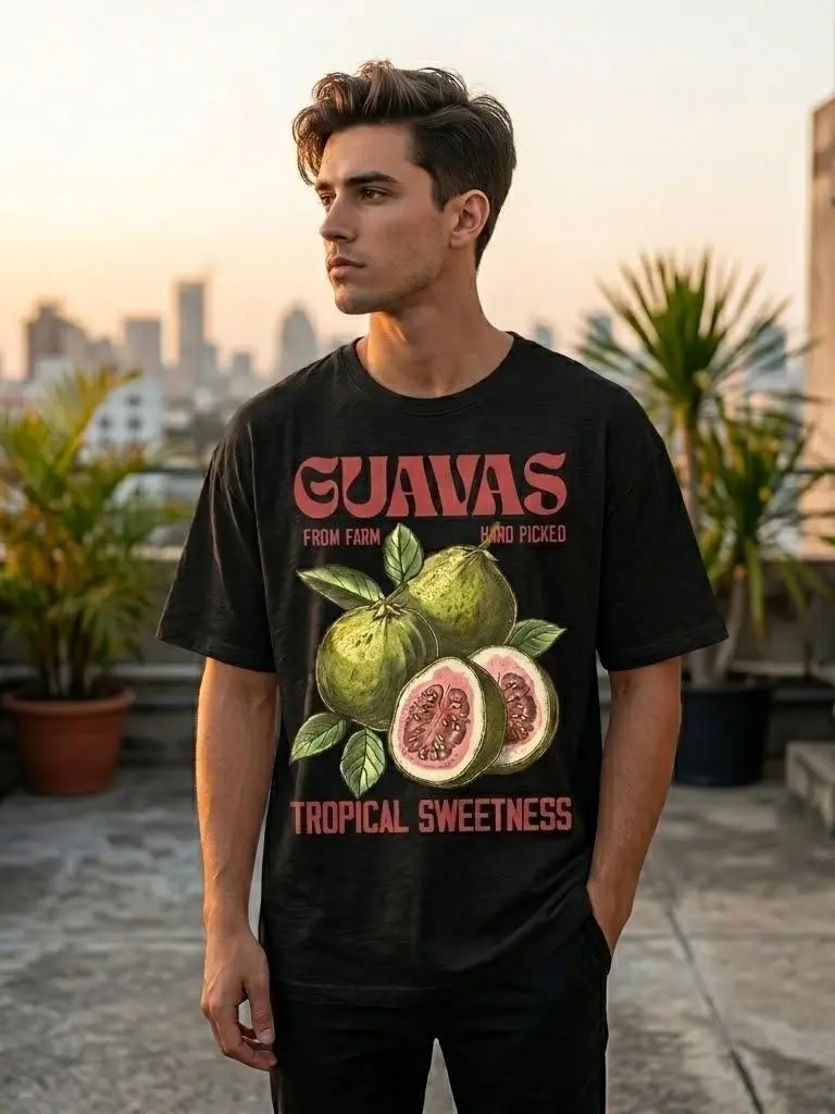 Retro Guava Graphic T-Shirt Vintage Tropical Fruit Lover Cotton Unisex Tee