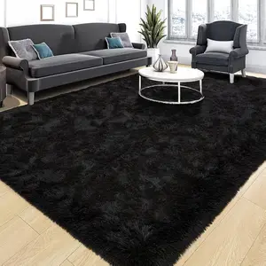 Super Soft Fluffy Rug for Bedroom, Modern Shaggy Fuzzy Kids Rugs for Living Room, Plush Indoor Nursery Home Decor Dorm Carpet with Non-Slip Bottom, Black, 4 X 6 Feet