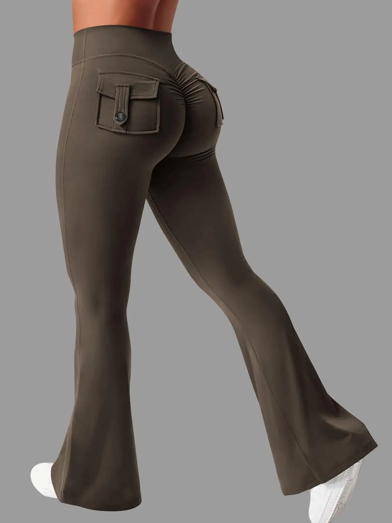 Women's Solid Ruched Pocket High Waist Sports Leggings, Casual Comfy Breathable Skinny Pants for Yoga Gym Workout Running, Ladies Sportswear for All S