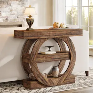 TRIBEWOOD Console Table for Entryway, 3-Tier Farmhouse Sofa Table Behind Couch, Narrow Entryway Hallway Foyer Tables with Storage Shelves for Living Room, Vintage Furniture