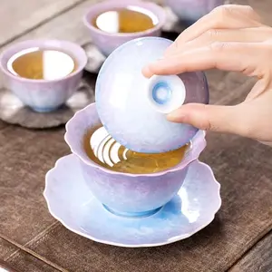 T17. Jingdezhen High-Temperature Yao Bian Gaiwan | Non-Scorching Handmade Crystal Glazed Tea Bowl