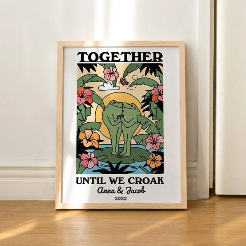 Custom Tropical Frog Print, Personalised Couples Gift, Retro Mushroom Illustration, Anniversary Gift Idea - no frame