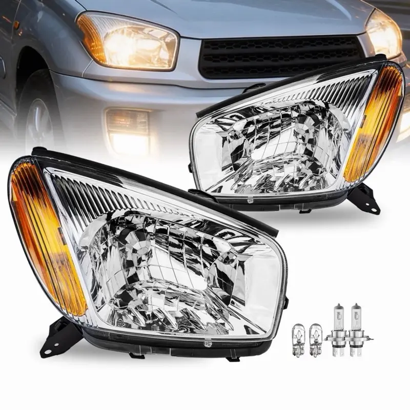 For 2001-2003 Toyota RAV4 Chrome Amber Side Headlights Assembly L+R  W/Bulbs