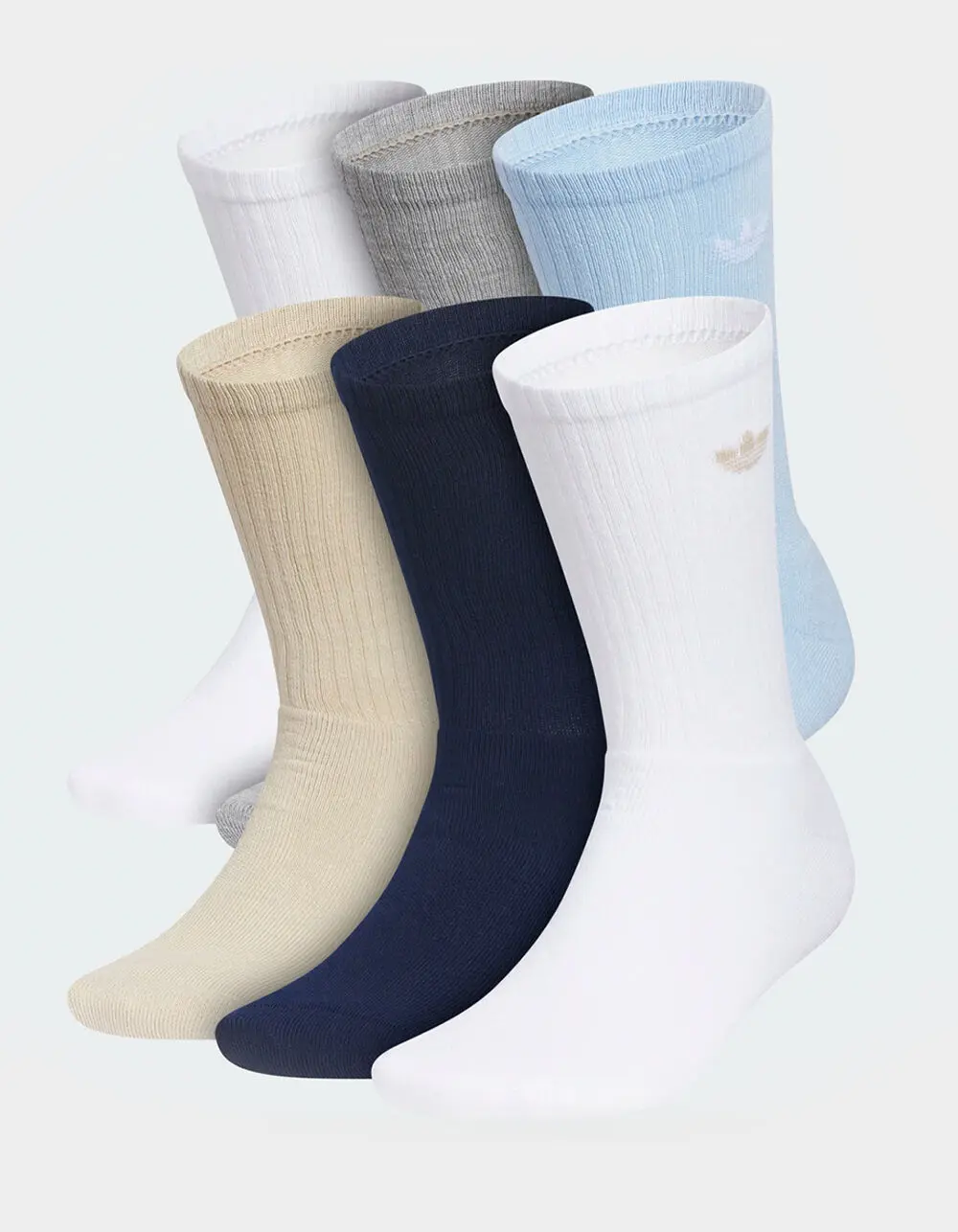 ADIDAS  Mens Originals Trefoil 2.0 6 Pack Crew Socks, White  &  Multi, Large