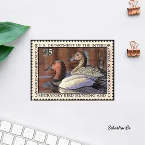 Vintage Duck Hunting Stamp Art, Classic Wildlife Conservation Design, Retro Waterfowl Collector Aesthetic