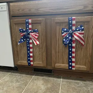 Holiday Independence Day & Memorial Day Cabinet Door Fringe Red White Blue Star Large Bow Wreath 79 x 2.4 Inches Polyester Fiber No Batteries Needed Festive Home Decoration