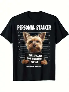 Men's Yorkshire Terrier Lover Fun "I Will Follow You" Yorkshire Terrier T-Shirt - Casual Short Sleeve Round Neck, Featuring a Charming Stalker Design, Machine Washable, Designed for Yorkshire Terrier Owners and Dog Walkers