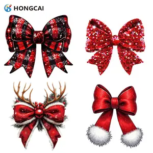 4 Piece Set Heat Transfer Vinyl Christmas Bow Stickers, Shiny Sequins, Reindeer Antlers, Perfect for DIY Clothing, Bags, Gifts