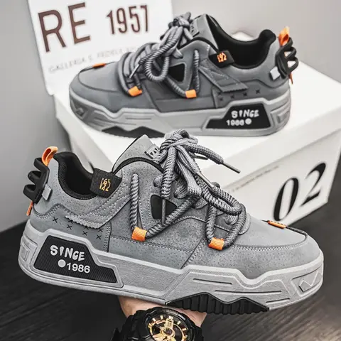 Men's Fashionable Lace Up Skateboarding Shoes, Casual Comfortable Breathable, Sports Running Shoes, Male All-match Round Toe Shoes for Daily Wear, Outdoor Sneakers, Sporty Running Sneakers