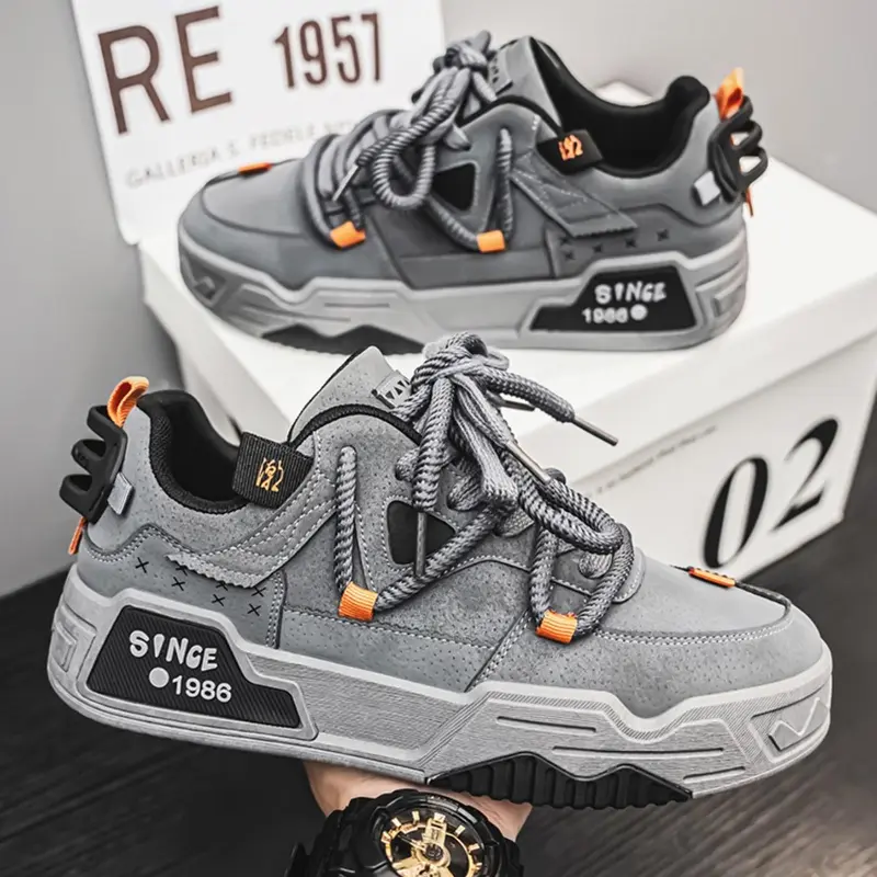Men's Fashionable Lace Up Skateboarding Shoes, Casual Comfortable Breathable, Sports Running Shoes, Male All-match Round Toe Shoes for Daily Wear, Outdoor Sneakers, Sporty Running Sneakers