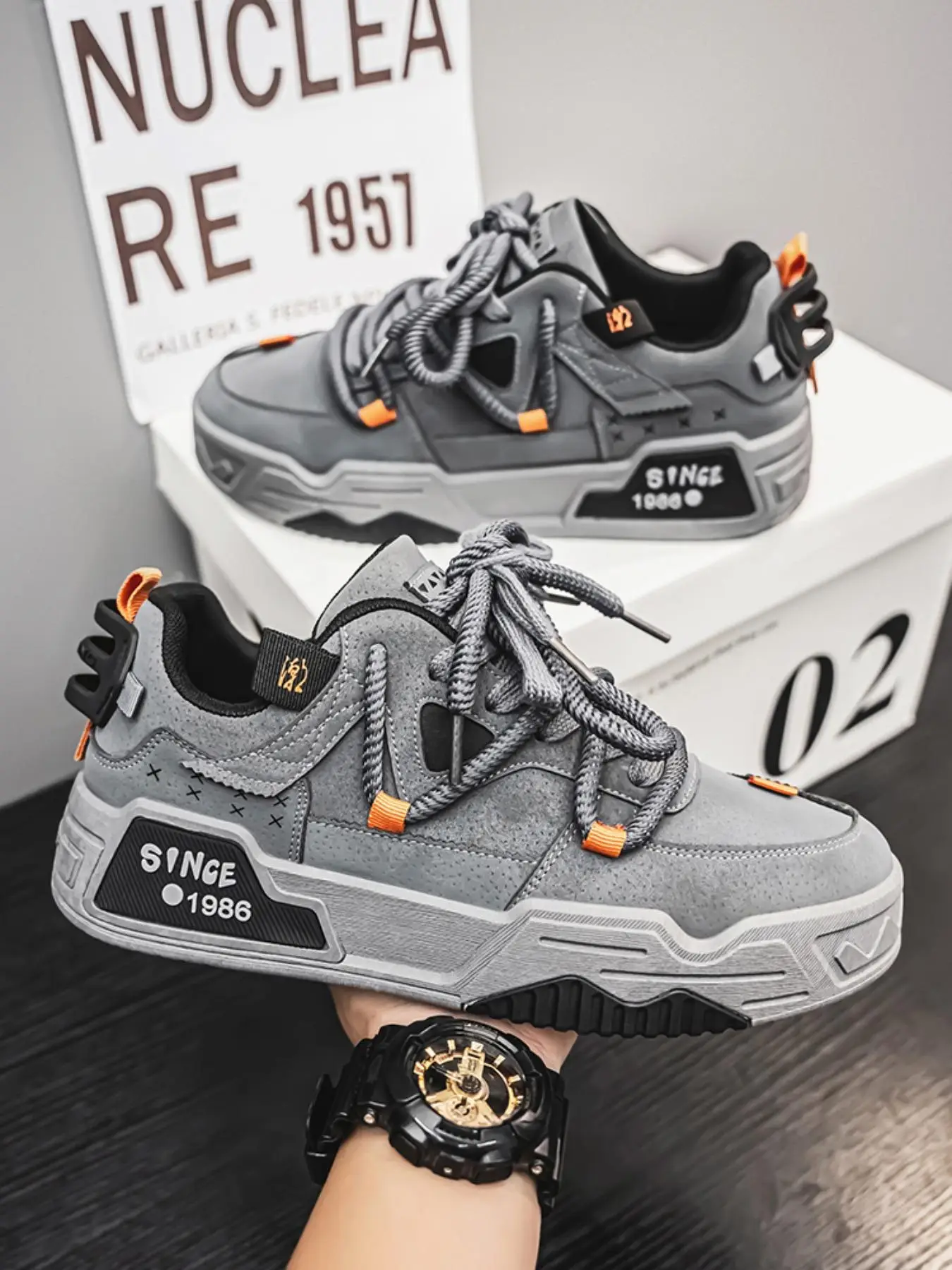 Men's Fashionable Lace Up Skateboarding Shoes, Casual Comfortable Breathable Sports Running Shoes, Male All-match Round Toe Shoes for Daily Wear