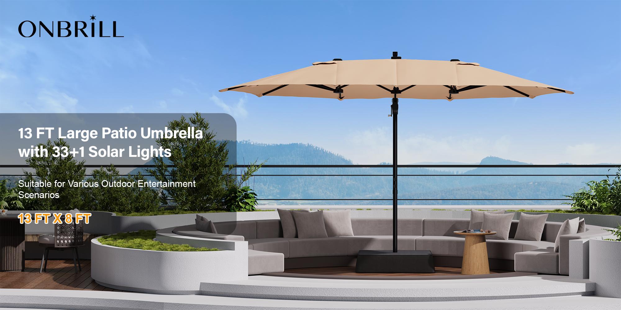 【Adjustable Tilt & Double-Sided】ONBRILL 13/10FT Cantilever Patio Umbrella with Base Included, Heavy Duty Large Outdoor Umbrella Offset for Pool, Patio, Backyard,Outdoor Furniture,Garden Furniture,Summer,Mother's Day Gift