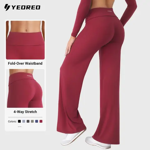 YEOREO Women's Fold Over High-Waisted Athletic Leggings - 31.5" Straight Leg Black Pants with Tummy Control, High Waisted Yoga Pants for Women, Activewear for Yoga & Fitness Training,outdoorfun