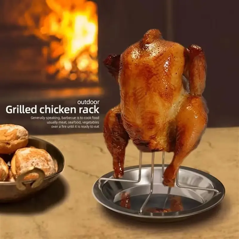Stainless Steel Chicken Roasting Rack with Drip Tray, Non-Stick Foldable Grill for Barbecues and Ovens, Durable Metal for Outdoor and Home Grilling, Barbecue Utensils, BBQ Tools