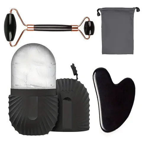 Facial Massage Tool Set, Reusable Gua Sha Board Roller Silicone Ice Tray, Manual Operation, Easy Facial Care Kit, Facial Care Tools