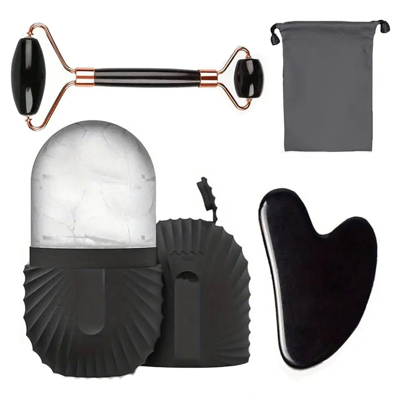 Facial Massage Tool Set, Reusable Gua Sha Board Roller Silicone Ice Tray, Manual Operation, Easy Facial Care Kit, Facial Care Tools