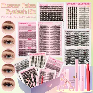 5 Box Mixed Lash Kit, Wispy Natural & Mega Volume Lash Clusters, DIY Individual Lashes with Eyelash Curlers for Beginners