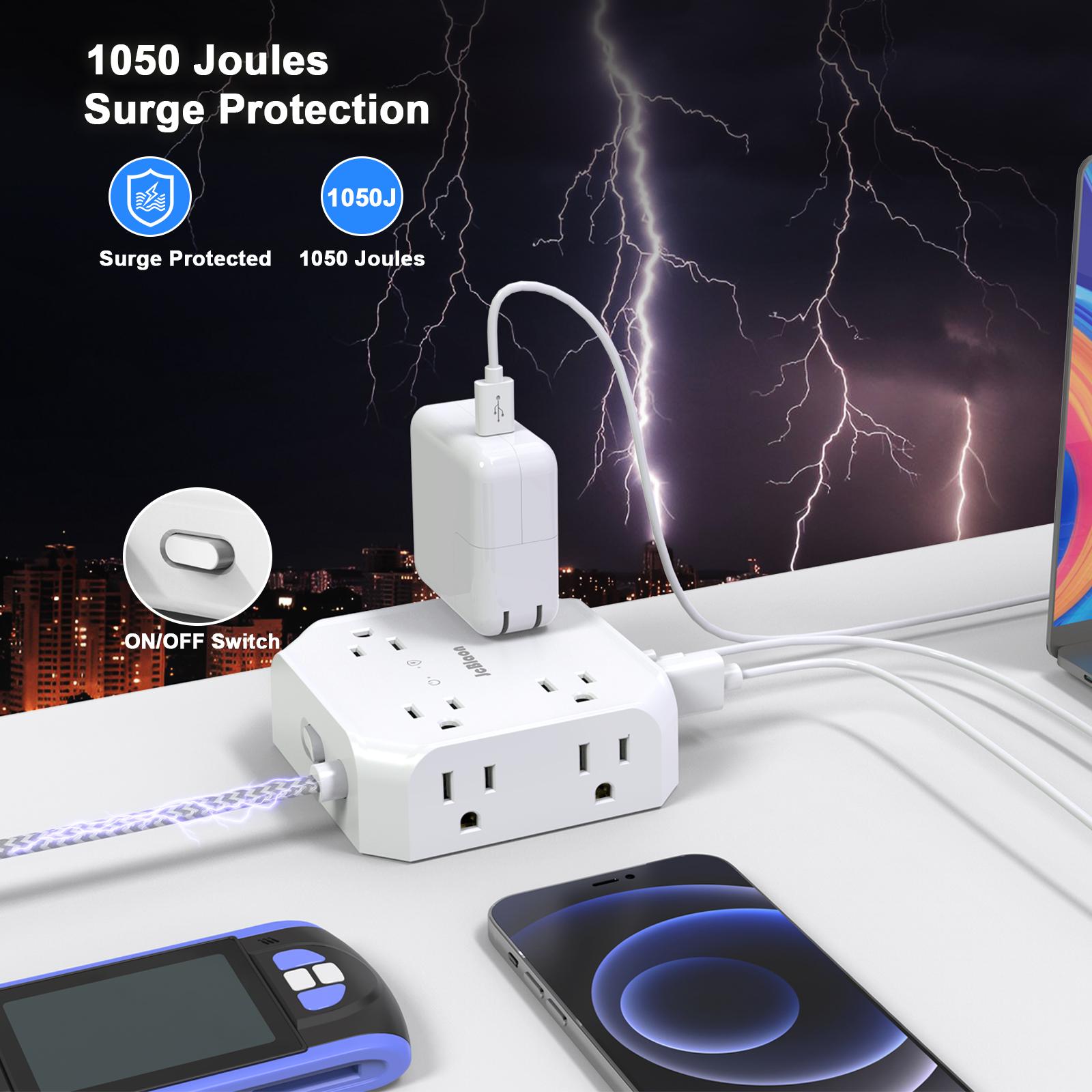 Multi Plug Wall Socket Extender, AC Outlet USB Port Type-C Fast Charging Universal Network Filter Electrical Outlet Splitter