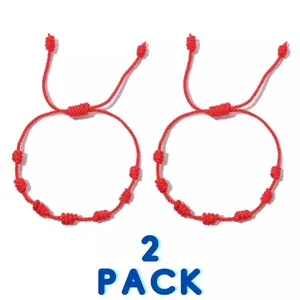 Buddhist 7 Knots Rope Amulet Bracelet - 2 PACK with Lucky Red String for Kabbalah Gift bracelet
