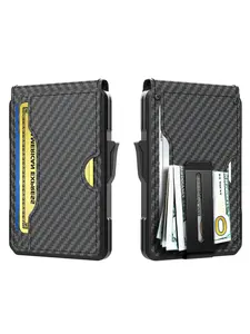 Luxury Men's Wallet Slim RFID Blocking Wallets Aluminum Leather Pop-up Wallet Open Pocket Carbon Fiber Card Holder Pop up Wallet Money Clip Minimalist Multi Card Slot Wallet for men