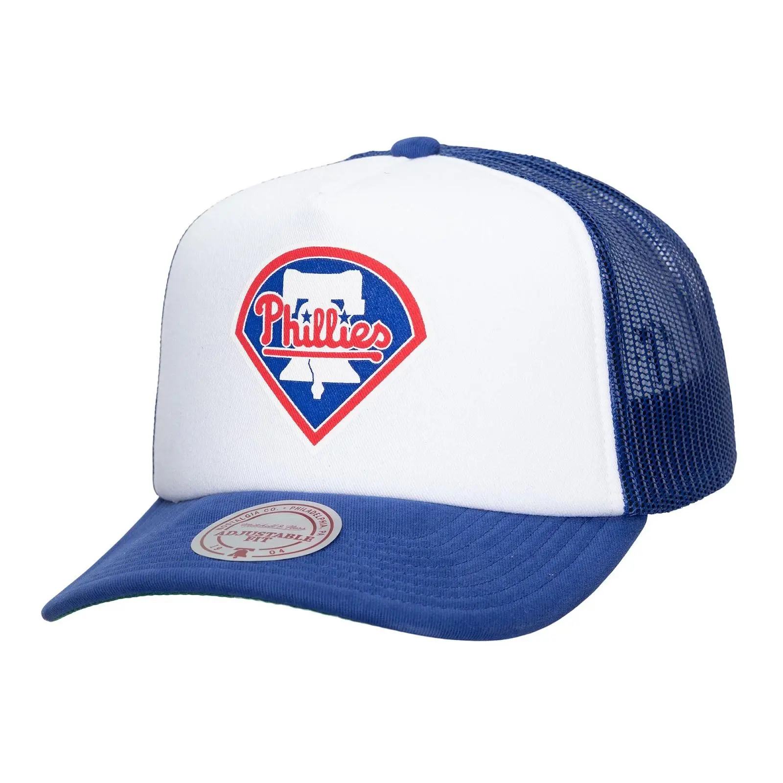 Philadelphia Phillies White/Royal Cooperstown Print It Trucker Adjustable Hat MLB Throwback Cap Fan Gear Mitchell & Ness