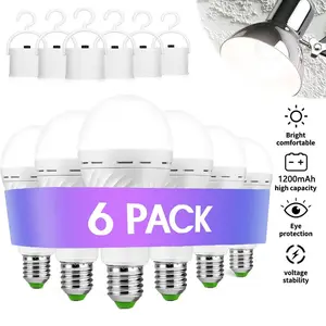 4/6 Pack Rechargeable Emergency Light Bulbs A19, 15W Camping Lamp Battery Powered LED Light Bulb 5000K Daylight E26 E27 with 1200mAh for Home Power Outage Camping Hurricane