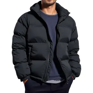 Men's Puffer Jacket Thickened Winter Coat Warm Stand Collar Color Block Zip Up Jacket Ski Bubble Coat