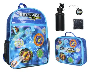 Beyblade Burst TV Show Tossed Print 5 PC Backpack Lunch box Waterbottle Icepack Set 16"