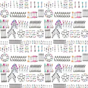 110 PCS Body Jewelry Piercing Set with 22 Styles: Eyebrow, Navel, Belly, Tongue, Lip Bar Ring new nosering