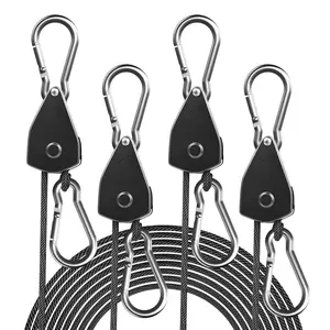 Rope Hanger Ratchet Tie Down Strap with Reinforced Metal Gear 4-Pack 1/8" Adjustable Ratcheting Pulley System Kayak Straps for Hanging Plants Grow Light and Various Tie-Down Uses