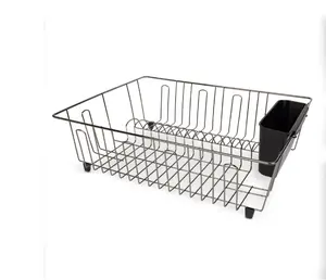 Large Wire Dish Rack Black/Chrome - 17.5" x 13.7" x 5.5" Kitchen Organiser