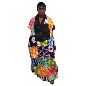 Adire Patch Color Mix Kaftan Bubu Dress. Vibrant Patchwork Design for Stylish Outfits Casual Womenswear Shortsleeve Summer 100% Cotton One Size Fits Most