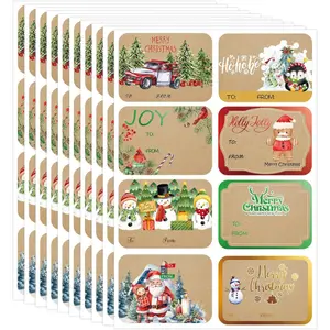 Jumbo Christmas Name Tags Stickers 80 Pcs/8 Designs- Kraft Name Tag for Christmas Presents Christmas Tags Stickers with Relective Metallic Foil Retro