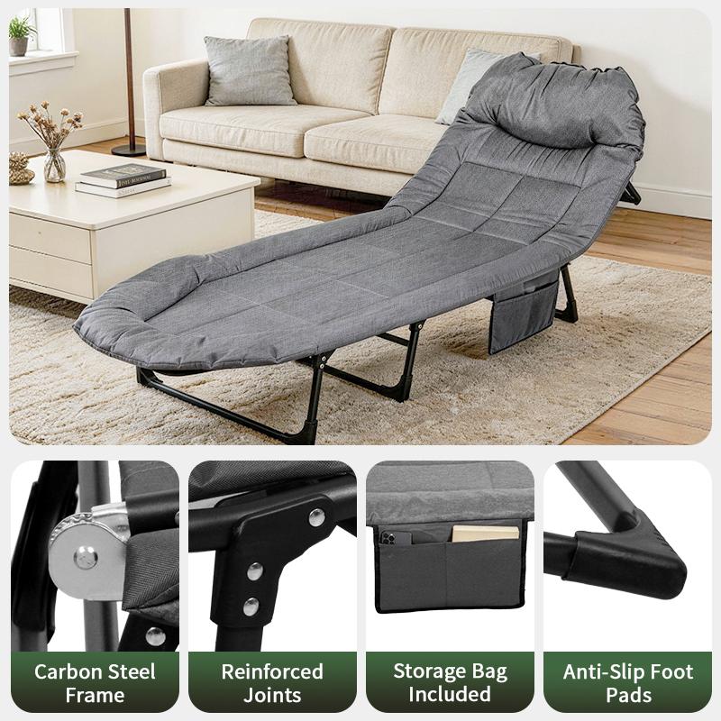 Camping Cot for Adults, 6 Angle Adjustable Folding Camping Bed with Mattress, Foldable Camping Bed for Camp, Office, Outdoor, Lightweight Camping Cot Supports 500 lbs