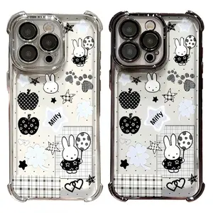 Cute Kawaii Miffy INS Painting Colorful Phone Cases For iPhone 17 Promax Pro Air 16 Plus 15 14 13 12 11 TPU Transparent Shockproof Protective Cover Perfect Christmas Halloween Birthday Gift