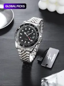 RICECGO 1pc Men's Silver Color Stainless Steel Quartz Watch with 42mm Dial, Fashionable Luminous Analog Watch, Suitable for Business Attire, Ideal Gift, Stainless Steel Watches