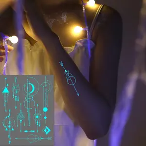 BAGHPBM [Gift for body art] Waterproof Temporary Tattoo Stickers| Luminous Glow White Simple Line Geometric Flash Tattoos for Women Men Neck Wrist Face Arm Body Art Fake Tattoos, Gift for Eld