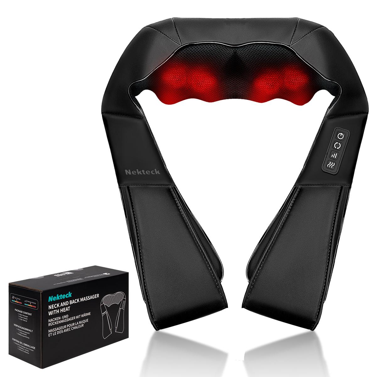 Shiatsu Neck and Back Massager with Soothing Heat, Ergonomic 8 Deep-Kneading Massage Nodes with Heat Electric Shiatsu Ba