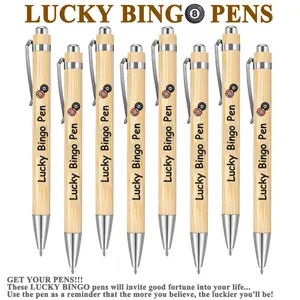 8pcs Bingo Theme Lucky Bamboo Pens- Black Ink Ballpoint Pen for Bingo Enthusiasts, Great Gift for Luck Lovers. Back to School Gifts. Writing Pen Pen Set
