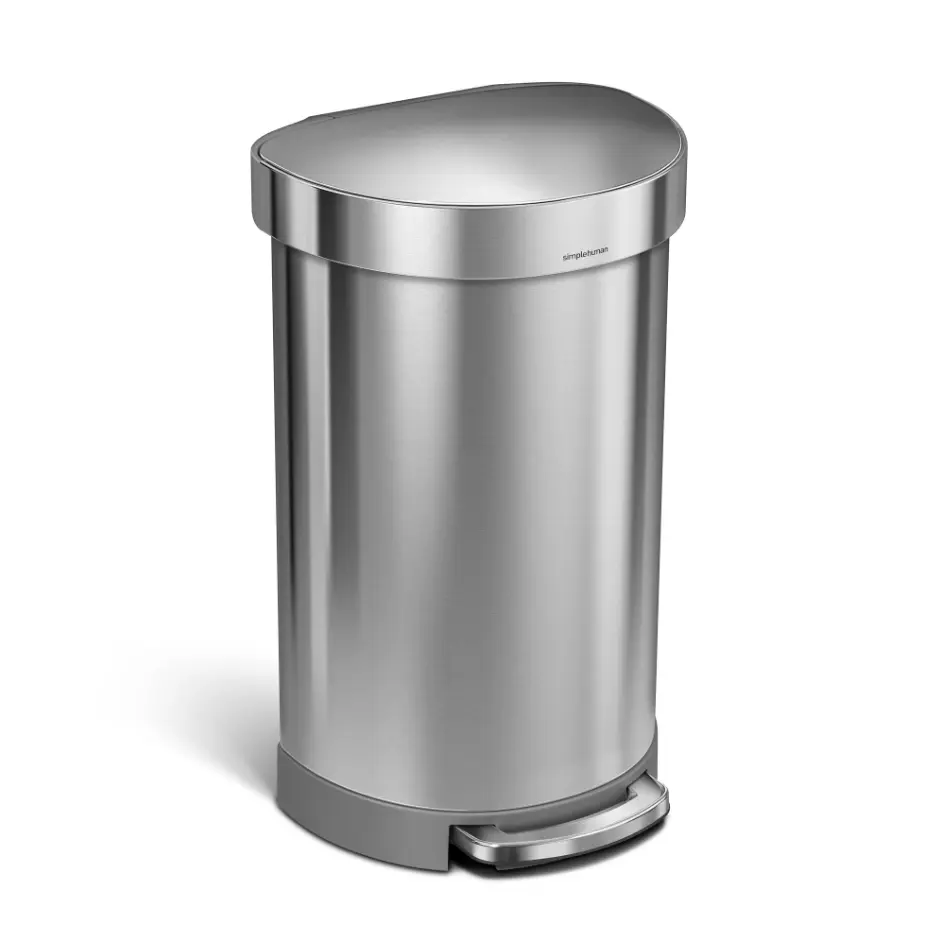 Simplehuman 45L Semi-Round Step Trash Can, Stainless Steel Kitchen Garbage Bin with Foot Pedal, Soft Close Lid, Liner Rim and Hands-Free Wastebasket  Copy Title 1