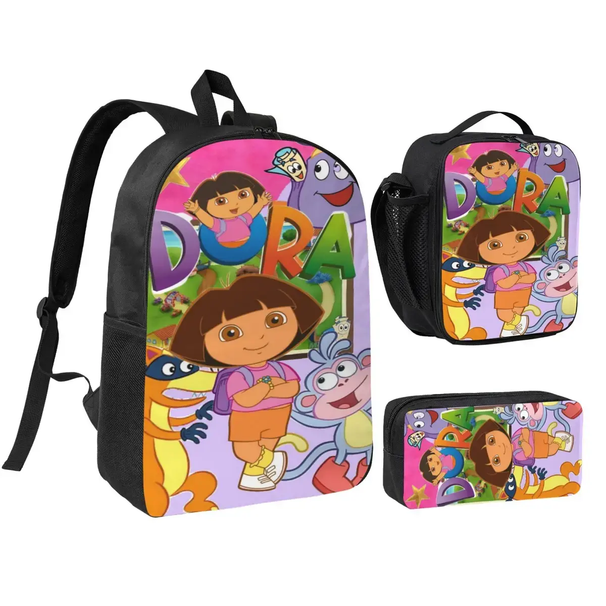 DORA 3-Piece Waterproof Matching Backpack Set with Lunch Tote, Pencil Pouch – Sturdy Casual School Daypack for Boys, Girls, Ideal for Hiking, Outdoor Commute, Matching Set