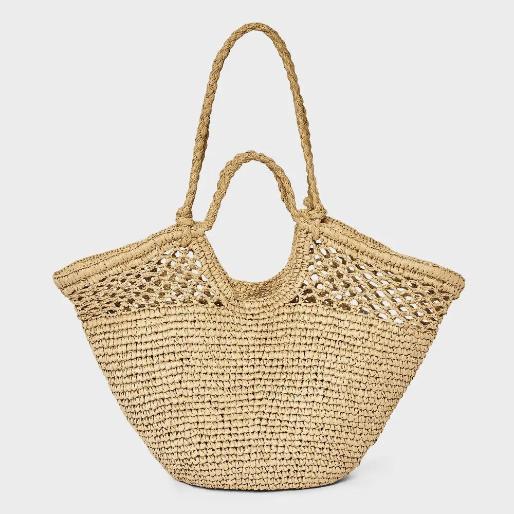 Straw Crochet Fan Tote Bag - A New Day Natural