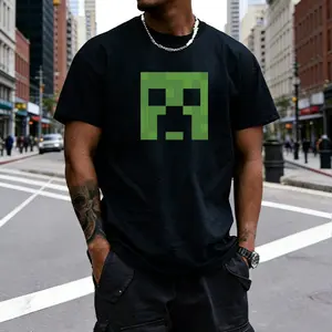 Men’s Minecraft Creeper Face Graphic T-Shirt, iconic pixel art print, soft cotton blend, perfect for gamers, Minecraft fans, and casual gaming-inspired everyday outfits. tiktokshopspringglowup